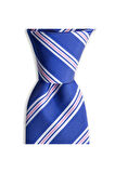 Koyu mavi çizgili 7,5 cm genişliğinde ipek kravat