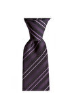 Mor çizgili 7,5 cm genişliğinde ipek kravat