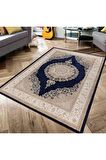Vizon-Lacivert Pvc Deri Kaymaz Taban Göbekli Salon Saçaksız Halı 328-00