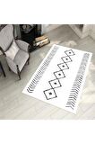 Beyaz Pvc Deri Kaymaz Taban Etnik Salon Saçaksız Halı 369-00