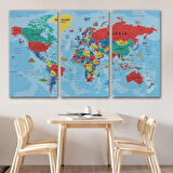 Harita Sepeti Dünya Haritası Kanvas Tablo Son Derece Detaylı Dekoratif Okyanuslu-2021