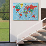 Harita Sepeti Dünya Haritası Kanvas Tablo Son Derece Detaylı Dekoratif Okyanuslu-2021