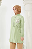 SETRMS OLIVE Fermuarlı Ve Baskılı Spor Tunik 2424007
