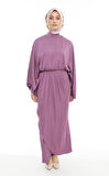 SETRMS LİLA Drape Detaylı Yarasa Kol Abiye Elbise 2425112