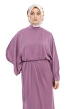 SETRMS LİLA Drape Detaylı Yarasa Kol Abiye Elbise 2425112