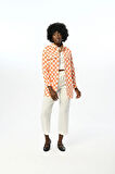 Dama Desenli Turuncu Pamuk Gabardin Gömlek Ceket