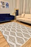 Krem Pvc Deri Kaymaz Taban Simetrik Salon Saçaksız Halı A249