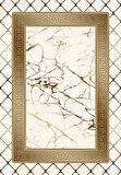 Krem-Gold Pvc Deri Taban Kaymaz Versace Salon Saçaksız Halı B1282