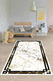 Beyaz-Gold Pvc Deri Kaymaz Taban Çerçeve Salon Saçaksız Halı O-1105-1