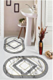 Gri  Kaymaz Taban  Oval Banyo Paspas Takım  BB-100
