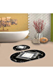 Siyah  Kaymaz Taban  Oval Banyo Paspas Takım  BB-128