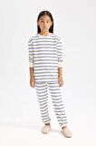 DeFacto Kız Çocuk Pijama Takım Çizgili Uzun Kollu Üst Beli Lastikli Uzun Alt D7747A824WNER85