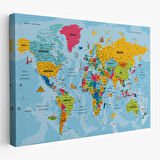 Harita Sepeti Türkçe Dünya Haritası Kanvas Tablo Son Derece Detaylı ve Dekoratif-2022