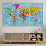 Harita Sepeti Türkçe Dünya Haritası Kanvas Tablo Son Derece Detaylı ve Dekoratif-2022