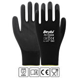 Beybi Pu Touch Siyah İş Eldiveni - 12’Li Paket | Hafif, Esnek Ve Hassas Kavrama