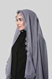 Gri Namaz Başörtüsü Şal Şifon Güpürlü 202106_15