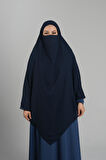 Lacivert Pratik Hazır Geçmeli Tesettür Eşarp Medine İpeği Bağcıklı Sufle Hijab 2301_02