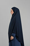 Lacivert Pratik Hazır Geçmeli Tesettür Eşarp Medine İpeği Bağcıklı Sufle Hijab 2301_02
