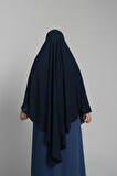 Lacivert Pratik Hazır Geçmeli Tesettür Eşarp Medine İpeği Bağcıklı Sufle Hijab 2301_02