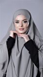 Gri Pratik Hazır Geçmeli Tesettür Eşarp Medine İpeği Bağcıklı Sufle Hijab 2301_15