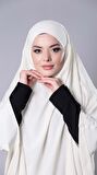 Krem Pratik Hazır Geçmeli Tesettür Eşarp Medine İpeği Bağcıklı Sufle Hijab 2301_40