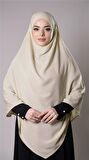 Ekru Pratik Hazır Geçmeli Tesettür Eşarp Medine İpeği Bağcıklı Çift Katlı Sufle Hijab 2302_27