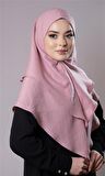 Pudra Pratik Hazır Geçmeli Tesettür Eşarp Pamuk Caz Kumaş Çift Katlı Düz Hijab 2303_06