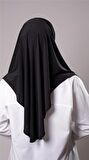 Siyah Pratik Hazır Geçmeli Tesettür Eşarp Sandy Kumaş Düz Hijab 2308_01
