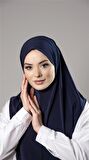 Lacivert Pratik Hazır Geçmeli Tesettür Eşarp Sandy Kumaş Düz Hijab 2308_02
