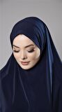 Lacivert Pratik Hazır Geçmeli Tesettür Eşarp Sandy Kumaş Düz Hijab 2308_02