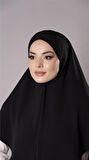 Siyah Pratik Hazır Geçmeli Tesettür Eşarp Aerobin Kumaş Düz Hijab 2309_01