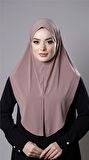 Pudra Pratik Hazır Geçmeli Tesettür Eşarp Sandy Kumaş Yırtmaçlı Düz Hijab 2310_06