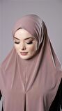 Pudra Pratik Hazır Geçmeli Tesettür Eşarp Sandy Kumaş Yırtmaçlı Düz Hijab 2310_06