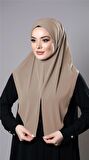 Sütlü Kahve Pratik Hazır Geçmeli Tesettür Eşarp Sandy Kumaş Yırtmaçlı Düz Hijab 2310_26
