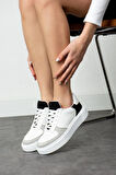 Gri Siyah Düz Hafif Dikişli Taban Bağcıklı Günlük Ortapedik İç Taban Kadın Sneaker