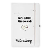 Kişiye Özel Sütü Çilekli Seni Sürekli Tasarımlı Bardak ve Deri Defter Hediye Seti