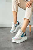 Taş Beyaz Bağcıklı Paraşüt Kumaş Günlük Ortapedik Taban Kadın Sneaker