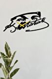 Atatürk Bakış ve İmza Siyah Metal Duvar Saati - Ev & Ofis Saati - Hediye Saat 60 x 27 cm