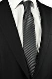 7 Cm Genişliğinde Siyah Gri Çizgili Ince Erkek Kravat
