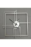 Kare Querencia Metal Gümüş / Silver Duvar Saati - Ev / Ofis Saati - Hediye Saat 60 x 60 Cm