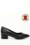 MTD KADIN SİYAH KISA KALIN TOPUKLU HAKİKİ DERİ AYAKKABI
