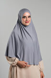 Gri Pratik Hazır Geçmeli Tesettür Eşarp Viskon Pratik Namaz Örtüsü 2201_15