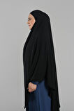 Siyah Pratik Hazır Geçmeli Tesettür Eşarp Krep Bağcıklı Sufle Hijab 2313_01