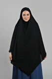 Siyah Pratik Hazır Geçmeli Tesettür Eşarp Krep Bağcıklı Sufle Hijab 2313_01