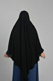 Siyah Pratik Hazır Geçmeli Tesettür Eşarp Krep Bağcıklı Sufle Hijab 2313_01