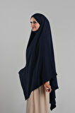 Lacivert Pratik Hazır Geçmeli Tesettür Eşarp Krep Bağcıklı Sufle Hijab 2313_02
