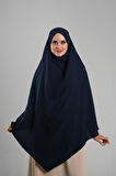 Lacivert Pratik Hazır Geçmeli Tesettür Eşarp Krep Bağcıklı Sufle Hijab 2313_02