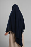 Lacivert Pratik Hazır Geçmeli Tesettür Eşarp Krep Bağcıklı Sufle Hijab 2313_02