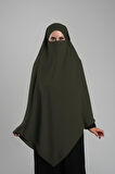 Haki Pratik Hazır Geçmeli Tesettür Eşarp Krep Bağcıklı Sufle Hijab 2313_09