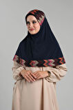 Lacivert Pratik Hazır Geçmeli Tesettür Eşarp Sandy Renkli Desenli Fileli 2401_02